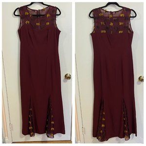 Pako Evening Gown Dress Size 44 Burgundy Sleeveless Fit Flare Long Maxi Formal